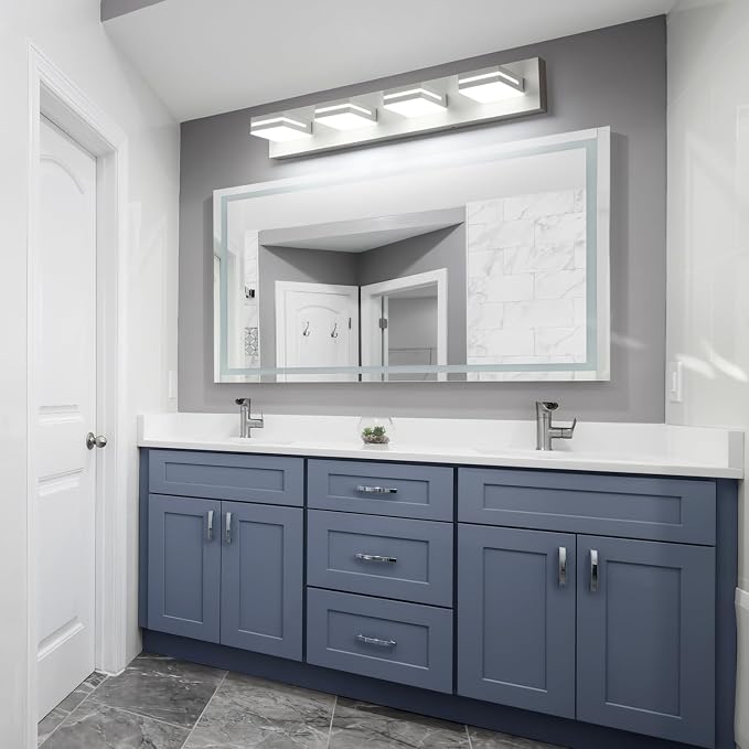SineRise LED Modern Bathroom Vanity Light Fixtures, Modern Acrylic Bathroom Wall Lighting Fixtures Over Mirror, 4-Light, 30-Inch, White, 100%-0% White