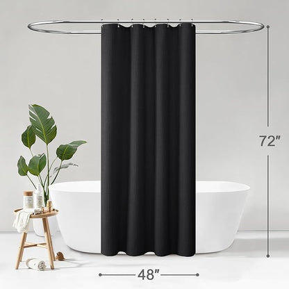 Stall Waffle Shower Curtain - Black Cotton Fabric Texture Heavyweight Shower Curtains for Narrow Bathroom,Washable,48Wx72L