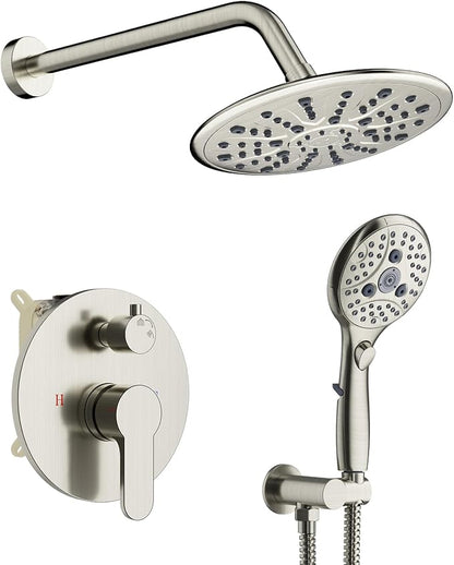 SunCleanse Shower System, Bathroom Rainfall Shower Faucet Set Complete with 7-Setting Handheld Shower Head Combo, Included Rough in Valve and Trim Kit, Brushed Nickel