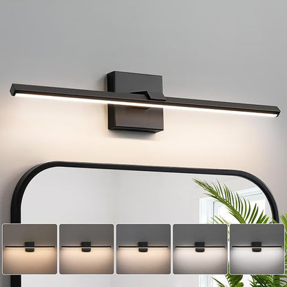 Black Bathroom Vanity Light 24 Inch Modern Bathroom Light Fixtures Over Mirror 18W Dimmable 5CCT LED Vanity Light Bar for Bathroom Mirror Cabinets Bedroom
