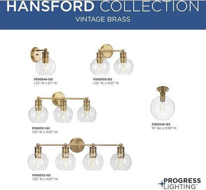 Hansford Collection 4-Light Clear Glass Farmhouse Bath Vanity Light Vintage Brass