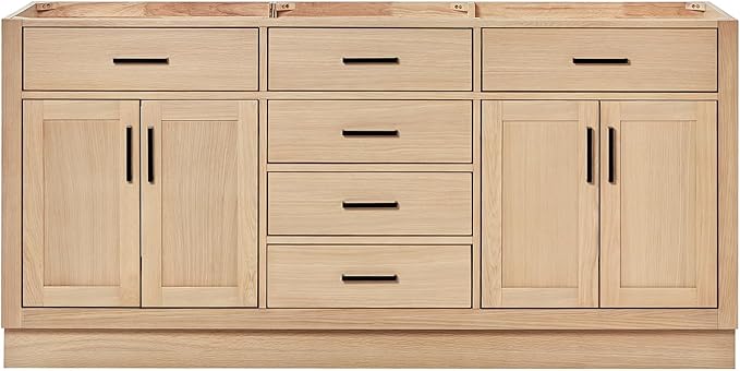 ARIEL Hepburn 72-inch Bathroom Vanity Base Cabinet,Solid Wood, 4 Soft Closing Doors, 6 Dovetail Drawers, White Oak