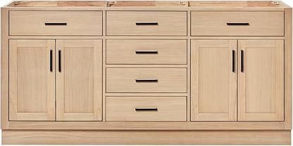 ARIEL Hepburn 72-inch Bathroom Vanity Base Cabinet,Solid Wood, 4 Soft Closing Doors, 6 Dovetail Drawers, White Oak