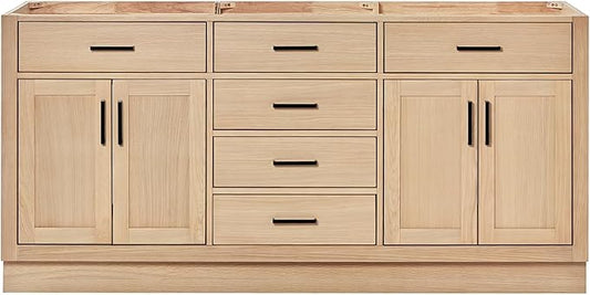 ARIEL Hepburn 72-inch Bathroom Vanity Base Cabinet,Solid Wood, 4 Soft Closing Doors, 6 Dovetail Drawers, White Oak