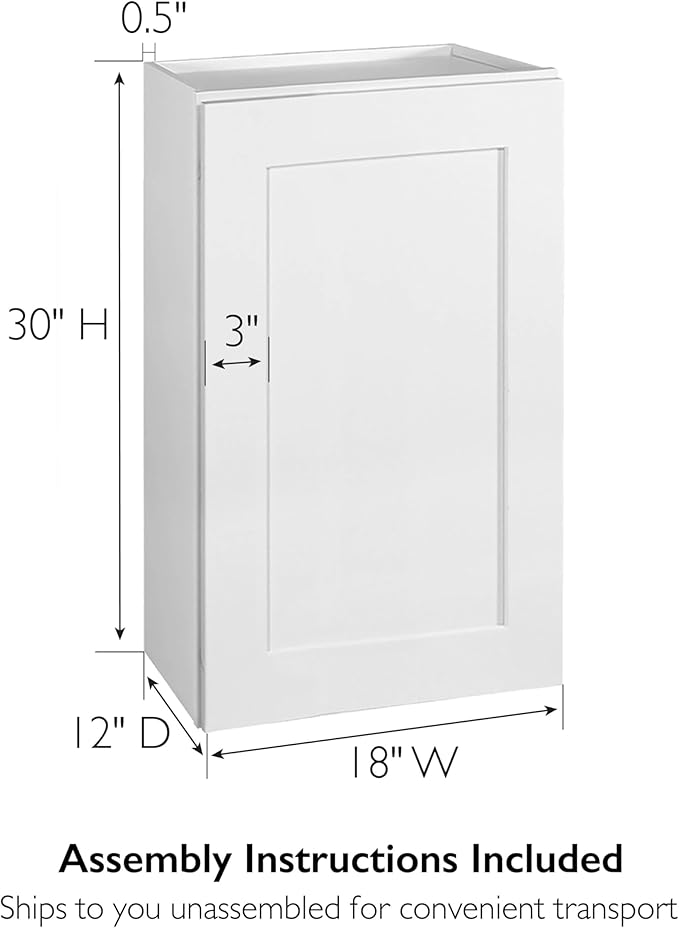 Design House Brookings Shaker Unassembled Wall Kitchen Cabinet W1830, 18 W x 12 D x 30 H, Painted White, Solid Wood, Design House, 561704
