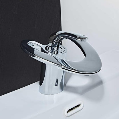 Chrome Waterfall Vessel Sink Single Hole 1 Handle Lever Vanity Brass Modern Elegant Bathroom Faucets, Unique Copper One Hole Hollow Faucet, Lavabos de Bano modernos