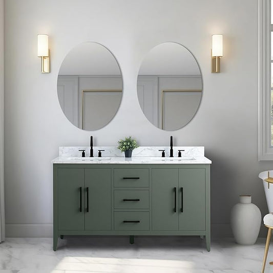Vanity Art 60 inch Bathroom Vanity with Double Sink & Ceramic Top, Vanity Cabinet with Soft-Closing Doors, Drawers, Solid Wood Frame, Vintage Green, VA9060-DVG-MB1