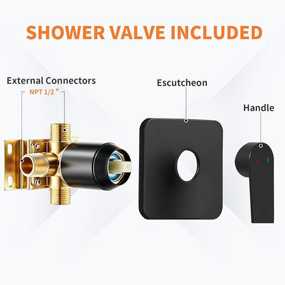 Tub Shower Faucet Set Valve Included with 8-Inch Rain Shower Head and Tub Spout Single-Handle Tub and Shower Trim Kit Matte Black