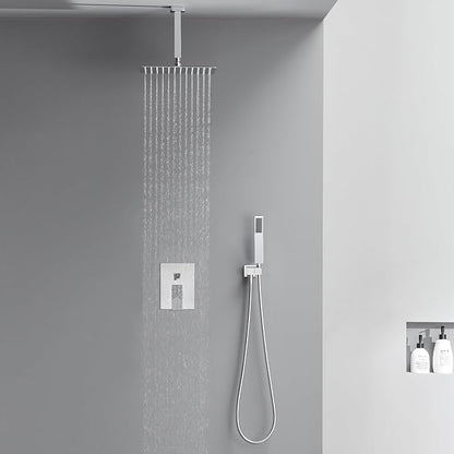 Shower System 12 Inches Rain Shower Combo Set Chrome Ceiling Mount Shower Faucet Bathroom Faucets with Rainfall Shower Head and Hand Shower