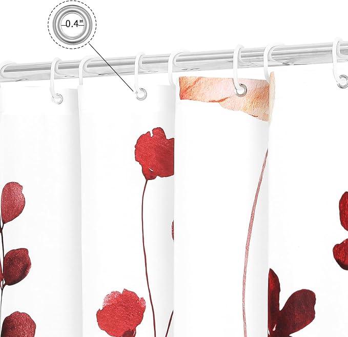 Red Linen Shower Curtain, Floral Curtain for Bathroom, 72x72 | Waterproof Fabric, Modern Minimalist Floral Print, Machine Washable, Rustproof Grommets, for Bathroom Home