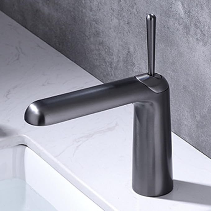 Faucet for Bathroom Sink Single Handle Brass Bathroom Water Faucet Single Hole Gun Gray