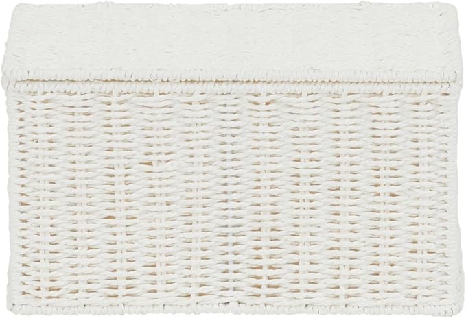 Household Essentials Small Handwoven Paper Rope Wicker Basket with Lid, White (Pack of 6)