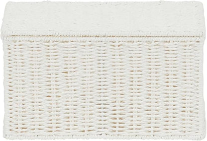 Household Essentials Small Handwoven Paper Rope Wicker Basket with Lid, White (Pack of 6)