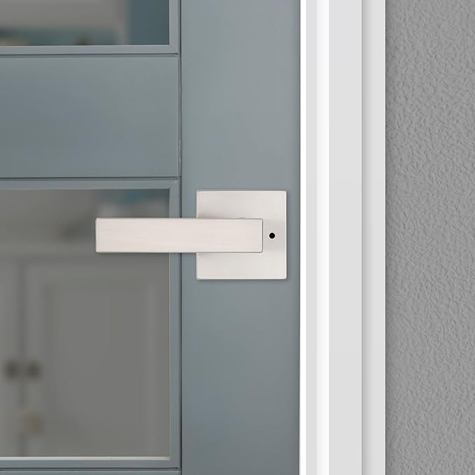 Kwikset Singapore Interior Privacy Door Handle with Lock, Door Lever For Bathroom and Bedroom, Satin Nickel Reversible Keyless Turn Lock, with Microban Protection
