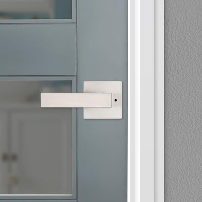 Kwikset Singapore Interior Privacy Door Handle with Lock, Door Lever For Bathroom and Bedroom, Satin Nickel Reversible Keyless Turn Lock, with Microban Protection