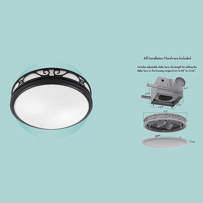 Good Housekeeping (85007) Roman II Decorative 110 CFM 2.0 Sones Bathroom Ventilation Exhaust Fan with Light in Matte Black (LED Bulbs Included)