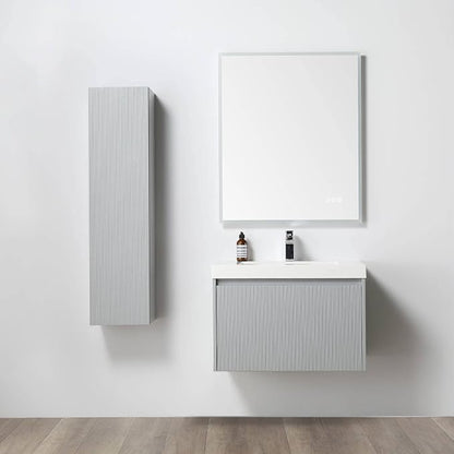 Blossom Positano Wall Mounted Bathroom Vanity with Acrylic Sink & Side Cabinet | All Wood Floating Vanity Cabinet | Soft-Close Drawer | Modern Minimalist Style (Light Grey, 30" w/Sink & SC)