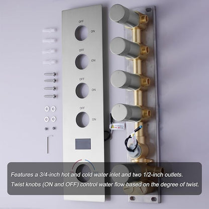 Brushed Nickel Shower System Tempreature Display Shower Fuacet Set | 12 inch and 8 inch Full Body Shower Head, with 6 PCS Body Jet and Handheld Spray
