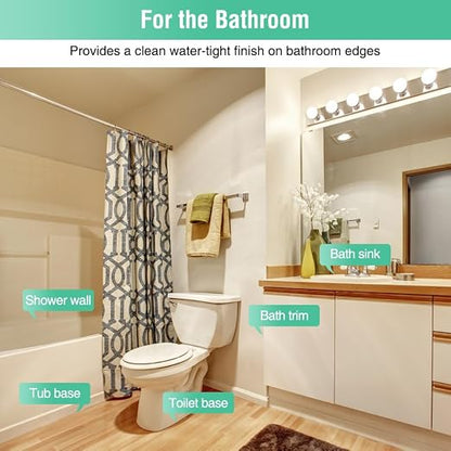 Beige Caulk Tape Self Adhesive Caulking Strip Waterproof Peel & Stick Seal Toilet Bathroom Sink Bathtub Wallpaper Border Tile Floor Wall Edge Protector Decor, Easy to Install, Bathroom Accessories
