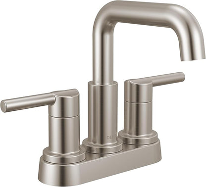 Delta Nicoli Centerset Brushed Nickel Bathroom Faucet with Sprayer, 4 Inch 3 Hole Bathroom Sink Faucet with Pull Out Sprayer, Push-Pop Drain, Stainless 25849LF-SS