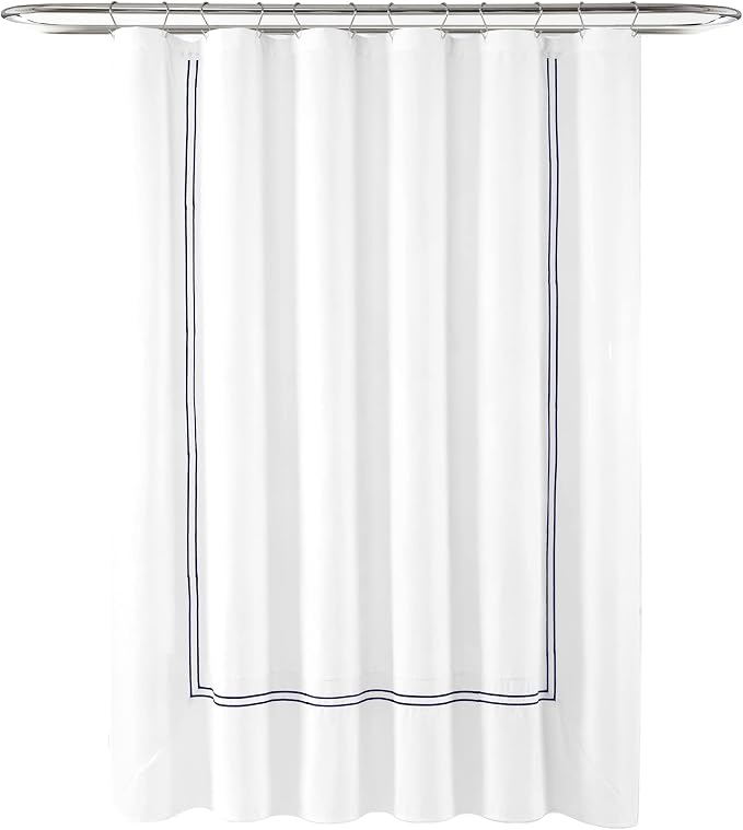 Lush Decor Hotel Collection Shower Curtain Single 72" W x 72" L White & Navy - White Shower Curtains for Bathroom - Bathroom Curtain - Modern Decor
