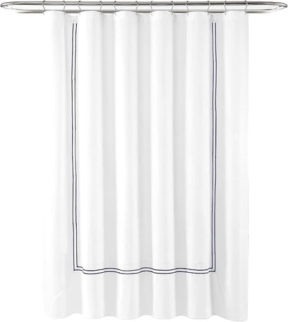 Lush Decor Hotel Collection Shower Curtain Single 72" W x 72" L White & Navy - White Shower Curtains for Bathroom - Bathroom Curtain - Modern Decor