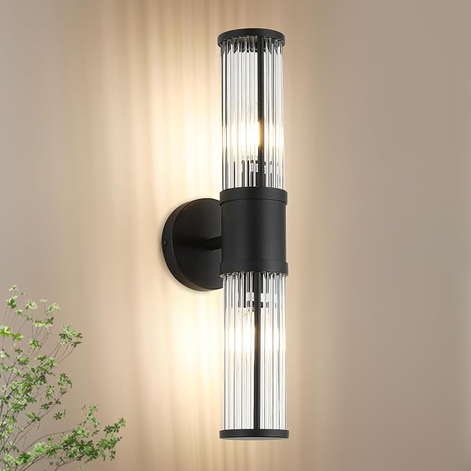19.69" Modern Bathroom Wall Sconce Light Fixture, Black Glass Rod Vanity Light with E12 Base, Up or Down Mounting for Mirror Makeup Lighting (Bulbs Not Included)