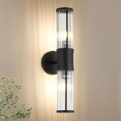 19.69" Modern Bathroom Wall Sconce Light Fixture, Black Glass Rod Vanity Light with E12 Base, Up or Down Mounting for Mirror Makeup Lighting (Bulbs Not Included)