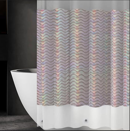 Ga-Geetopia Holographic 3D EVA Shower Curtain Liner Wave, 72x72 Premium Medium Weight Clear Plastic Bathroom Shower Curtain with Rustproof Metal Grommets for Shower Stall, Bathtubs