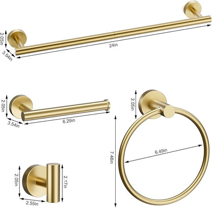 Brushed Gold Bathroom Accessories Set, 6 Pieces Bathroom Hardware Set Gold Bathroom Set, 24 Inch Towel Racks for Bathroom, SUS304 Stainless Steel Bath Towel Bar Set Toilet Paper Holder Wall Mounted