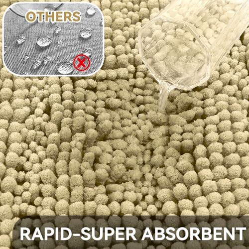 Bcoimo Bath Rug Mat,Beige Chenille High Absorbent Bathroom Shower Tub Mats