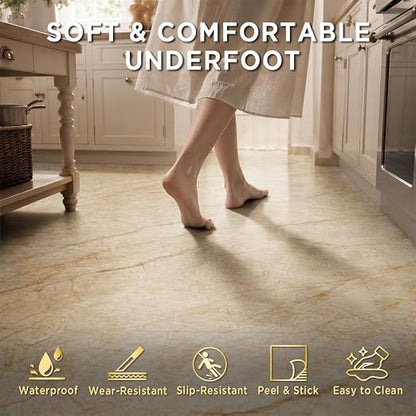 Marble Grain 12x12 Peel and Stick Floor Tile, Warm Sandstone, 10 PCS | NO Grout, NO Mess, For Kitchen Backsplash, Bathroom Update, Non-Slip & Scratch-Resistant