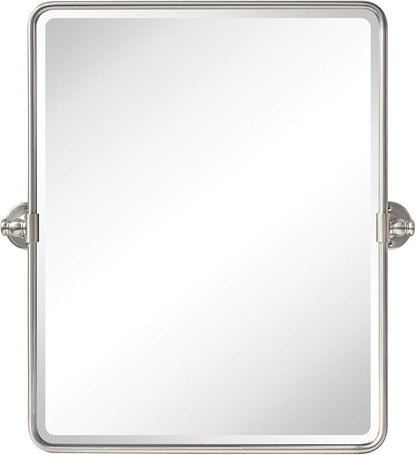 Farmhouse Nickel Metal Framed Pivot Rectangle Bathroom Mirror Rounded Rectangluar Tilting Beveled Vanity Mirrors for Wall, Overall 22.91 x 24 inches (Mirrror 19 x 24 inches)