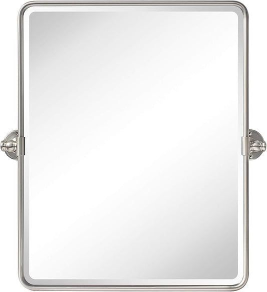 Farmhouse Nickel Metal Framed Pivot Rectangle Bathroom Mirror Rounded Rectangluar Tilting Beveled Vanity Mirrors for Wall, Overall 22.91 x 24 inches (Mirrror 19 x 24 inches)