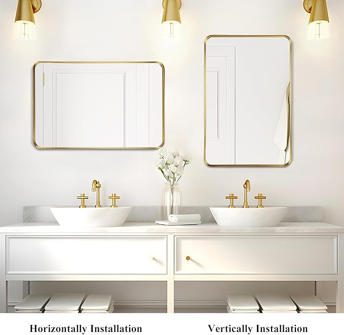 Fabuday Gold Bathroom Mirror 22x30 Inch - Rectangular Wall Mounted Mirror Over Sink, Brushed Metal Frame Bathroom Mirrors for Entryway Modern Farmhouse Decor, Horizontal or Vertical Hanging,