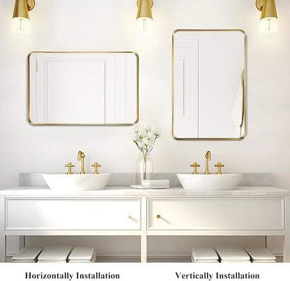 Fabuday Gold Bathroom Mirror - 32x24 Inch Over Sink Matte Metal Framed Mirrors Wall Mounted for Bathroom, Black Rectangle Vanity Mirror for Bedroom, Living Room, Entryway