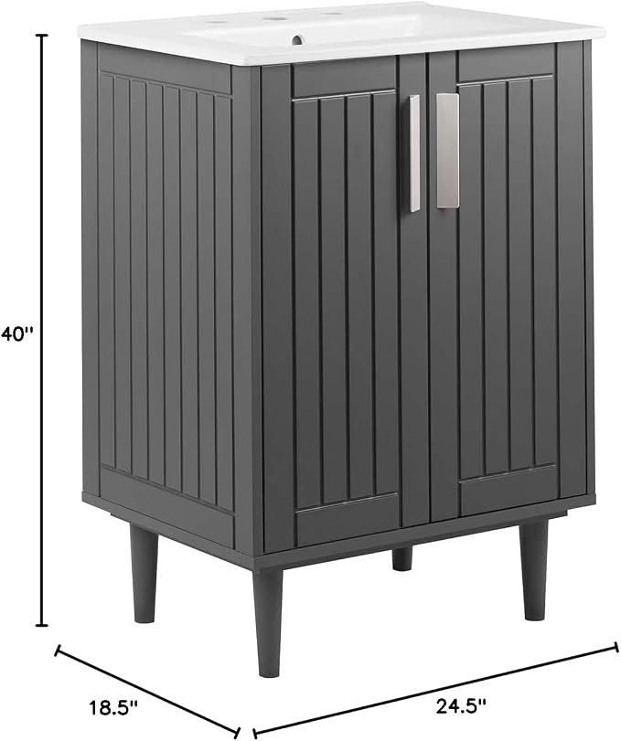 Modway Augusta 24" Bathroom Vanity Cabinet and Ceramic Vessel Sink Basin Combo in Gray White
