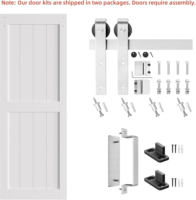 SMARTSTANDARD 32" x 84" White Sliding Barn Door with 6FT Silver Hardware | Pre-Drilled Ready to Assemble, Waterproof PVC Coating, H-Frame