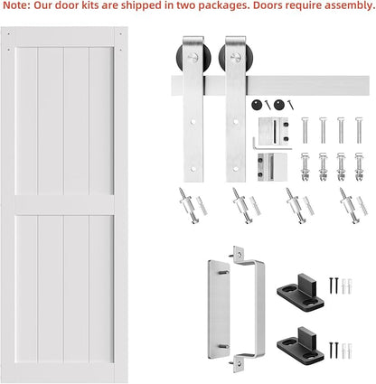 SMARTSTANDARD 32" x 84" White Sliding Barn Door with 6FT Silver Hardware | Pre-Drilled Ready to Assemble, Waterproof PVC Coating, H-Frame