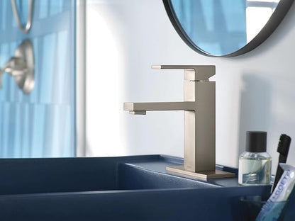 Moen Revyl Spot Resist Nickel One-Handle Single Hole Modern Bathroom Sink Faucet with Optional Deckplate and Spring Loaded Drain Assembly, 84771SRN