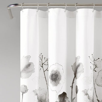 Lush Decor Zuri Flora Shower Curtain Single 72" W x 72" L White & Black - Floral Shower Curtains for Bathroom - Black Bathroom Curtain - Cottage Decor
