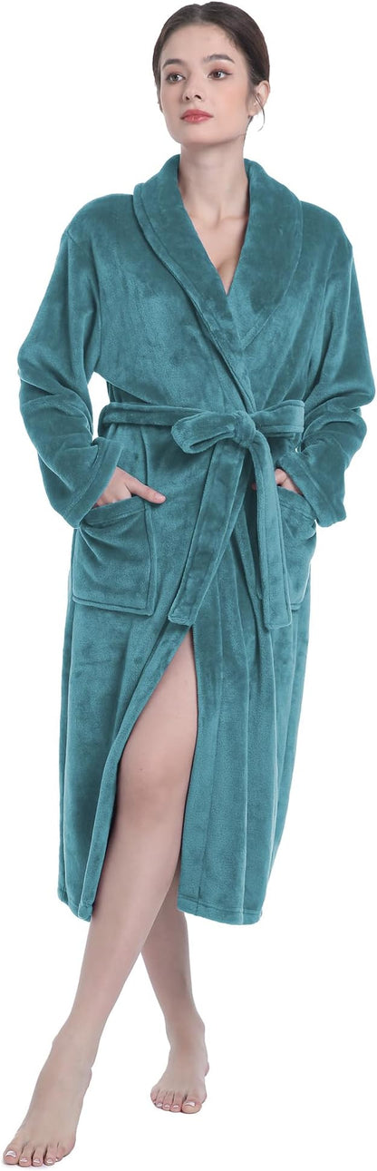 Fluffy Soft Robes for Women, Warm Fleece Womens Robe, Cozy Bathrobe | Plush Bathrobe for Women, Long Fuzzy Lightweight Bath Robe with Pockets for Shower Spa Hotel House Pool