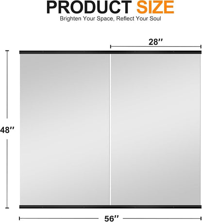 Home Gym Mirror, 48''x28''x2PCS Black Wall Mounted Large Frameless Tempered Glass Wall Mirror for Home Gym, Garage, Bedroom, Bathroom