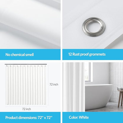 EHZNZIE Shower Curtain Liner Light Weight PEVA, Shower Liner 72x78 Inches, Waterproof, No Chemical Smell with 12 Rust Proof Metal Grommets for Bathroom Shower Curtain, White
