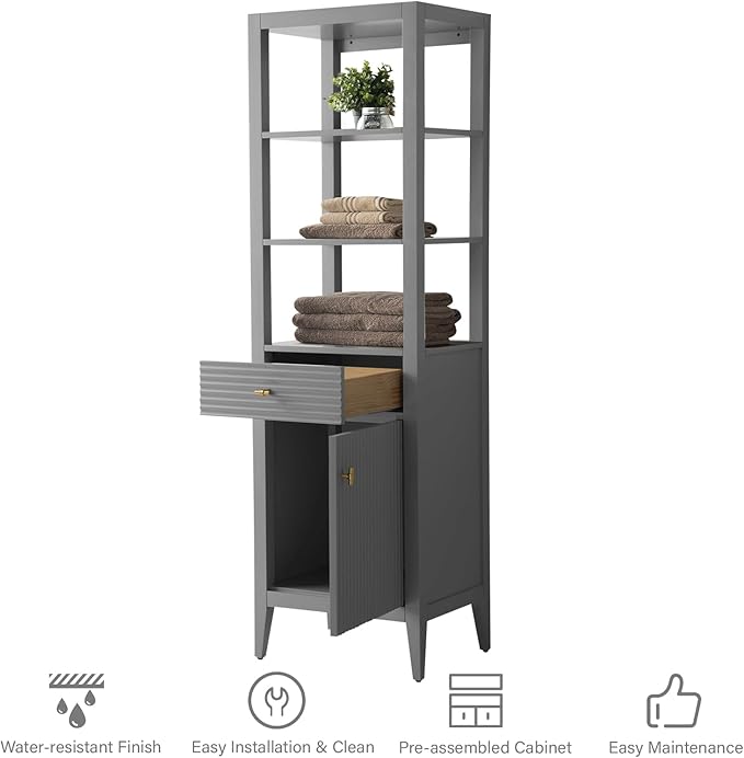 HOMEBEYOND Bathroom Vanity with Storage Cabinet & Shelves, Free-Standing Vanity with Soft-Closing Doors, Golden Brushed Handware, Cashmere Gray
