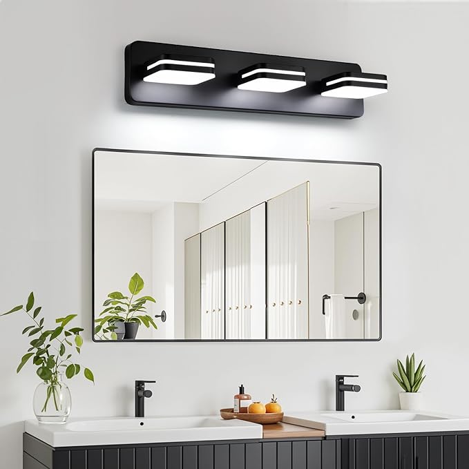 360° Rotate LED Bathroom Vanity Light Fixtures, 1300LM Acrylic Matte Black Vanity Lights for Bathroom, Modern Wall Lighting Fixtures Over Mirror Kitchen Living Room Hallway (Natural White Light 5000K)