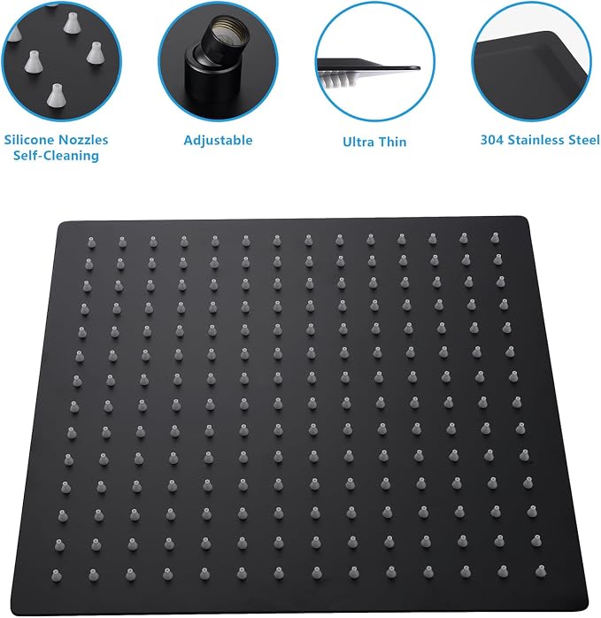 Lordear Rain Shower Heads High Pressure, Rainfall Showerhead for Bathroom Fixed Mount, 16 Inch Large Square High Flow Shower Head (Matte Black)