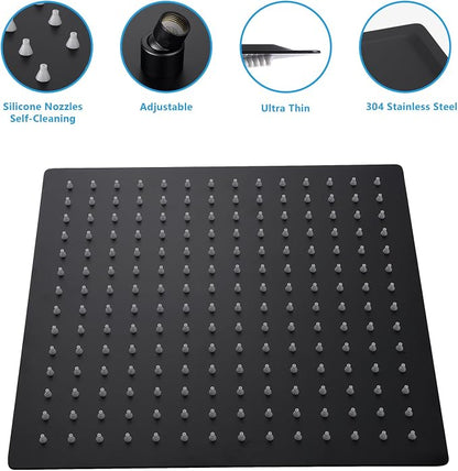 Lordear Rain Shower Heads High Pressure, Rainfall Showerhead for Bathroom Fixed Mount, 16 Inch Large Square High Flow Shower Head (Matte Black)