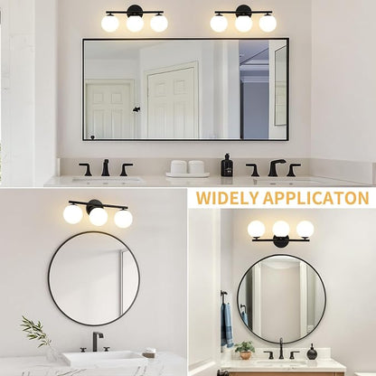 foucasal Black 3-Light Globe Bathroom Vanity Light Fixture Over Mirror | G9 Socket, Plastic Milk Globe Shades, 4.72" Base, 10W Max, Adjustable Up/Down Light, Mid Century Style for Bathroom Bedroom