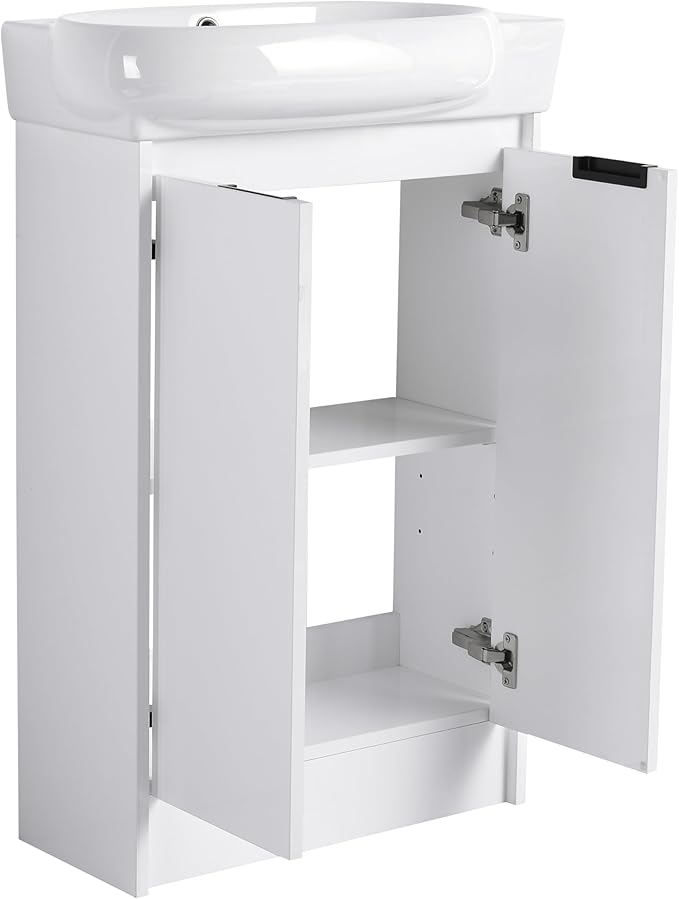 Henf 23" Freestanding Bathroom Vanity with Sink Set for Small Space, Soft Close Doors Round Ceramic Basin Floor Mount Bathroom Cabinet, Vanity and Sink Combo for Home, White